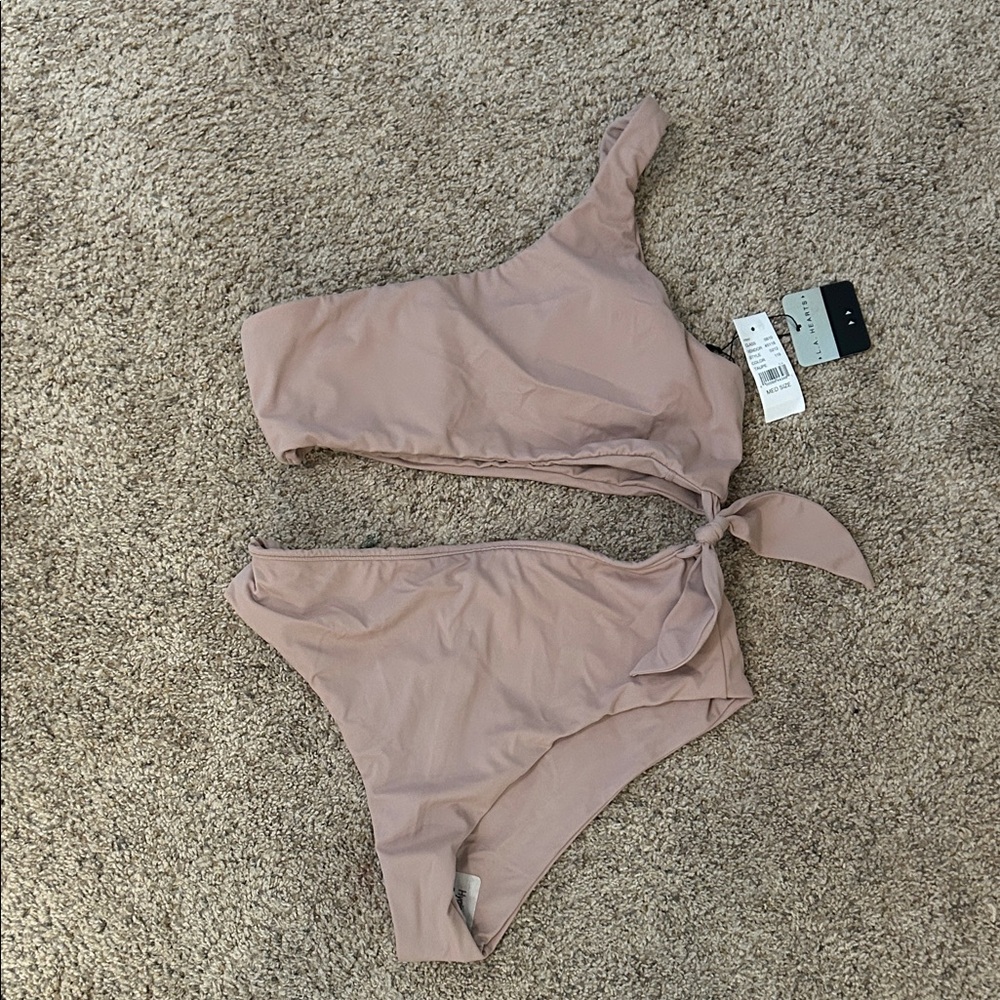 La Hearts One-Shoulder Bikini Set in Dusty Rose